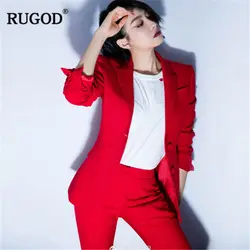 RUGOD 2018 Новый Офисные женские туфли Для женщин комплекты зубчатый длинным рукавом Блейзер, костюм брюки tailleur femme pantalon et veste