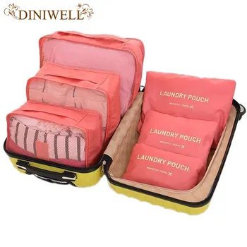 

DINIWELL Brand 6 Pcs Packing Cube OrganiserTravel Bag Women Large Capacity Waterproof Storage Clothing Sorting Luggage Mesh Ba