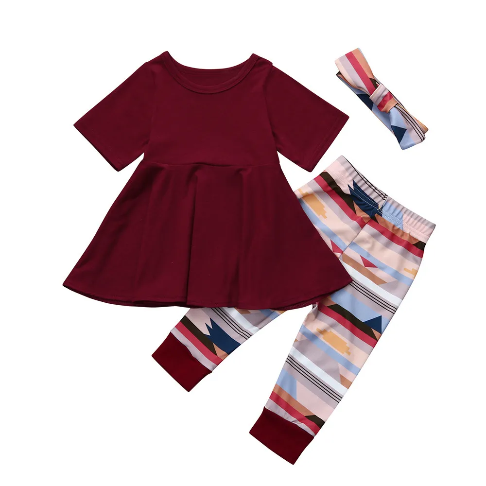 MUQGEW Одежда для больших девочек детская одежда Дети Весеннее платье для маленьких девочек, штаны и повязка на голову комплект одежды из 3-х предметов, комплекты בגדים