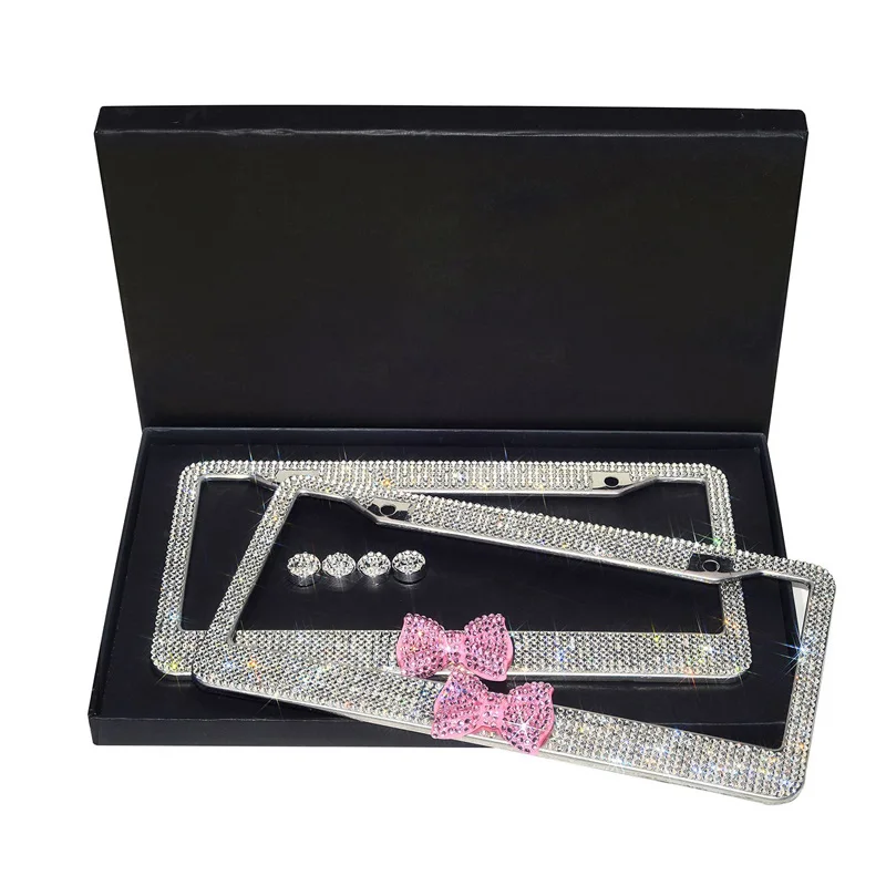 thumbnail image 2 of 2 Pack Rhinestone License Plate Frame – Sparkly Bling With Bow, Fits Standard US/CA Plates 2 of 13
