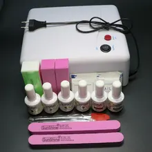 36 Вт Лампы 6 шт. Гель для ногтей набор+ Топ base coat+ Буфер+ Remover+ UV Soak Off СВЕТОДИОДНЫЕ ногтей Гелем Лак комплект diy Отверждения Маникюр