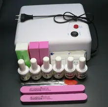 36W Lamp 6 pcs Gel polish set + Top base coat + Buffer + Remover + UV Soak Off LED Gel Nail art Lacquer kit diy Curing Manicure