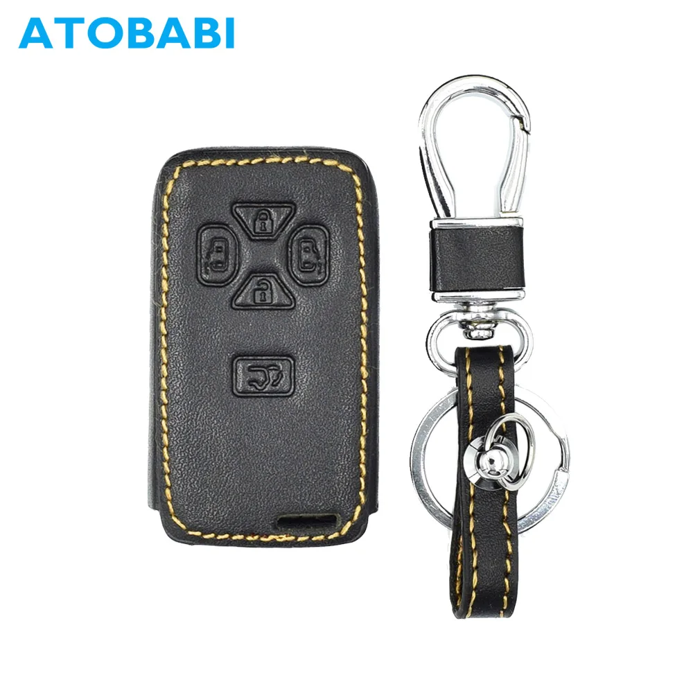 

ATOBABI Genuine Leather Car Key Case 5 Buttons Smart Remote Key Shell Cover Skin for Toyota Alphard Previa Prius Keychain