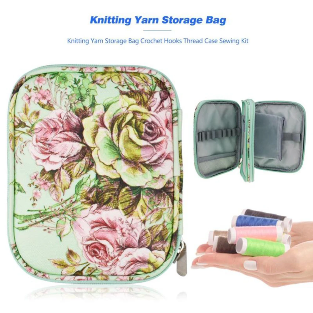 

17.5*14*3.5cm Knitting Yarn Storage Bag Case Crochet Hooks Thread Sewing Kits Organizer