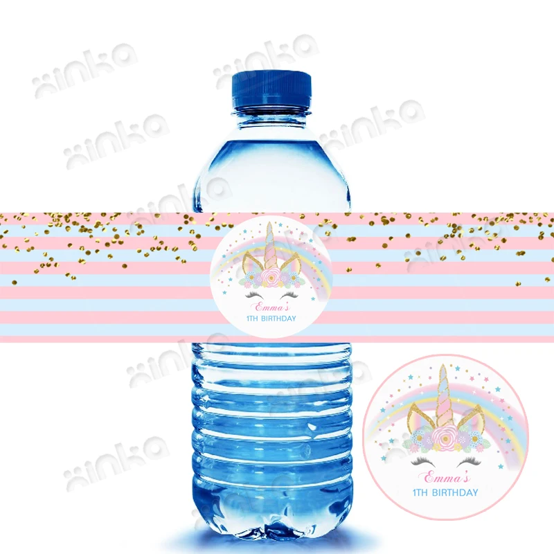 

Customized Rainbow Unicorn Water Bottle Labels, Unicorn Face Personalized Water Bottle Labels, Birthday Party Favors Stickers