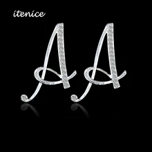 2016 New Design Classic 26 Letters Stud Earrings Fashion Jewelry For Women Crystal Rhinestone Push Back Trendy