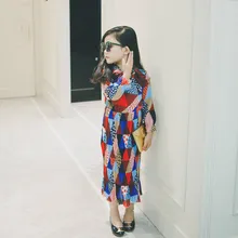 2-7y, 2016 new girls spring and summer dress long sleeve children dress kids chiffon dress baby fashion dress