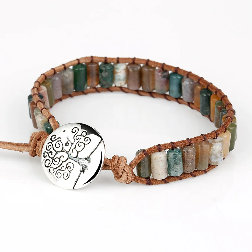 Moories BOHO Natural Stone Wrap Leather Bracelet Copper Buckle Women's Bohemian Stones Beads Adjustable Bracelets for Woman 2018 (2)