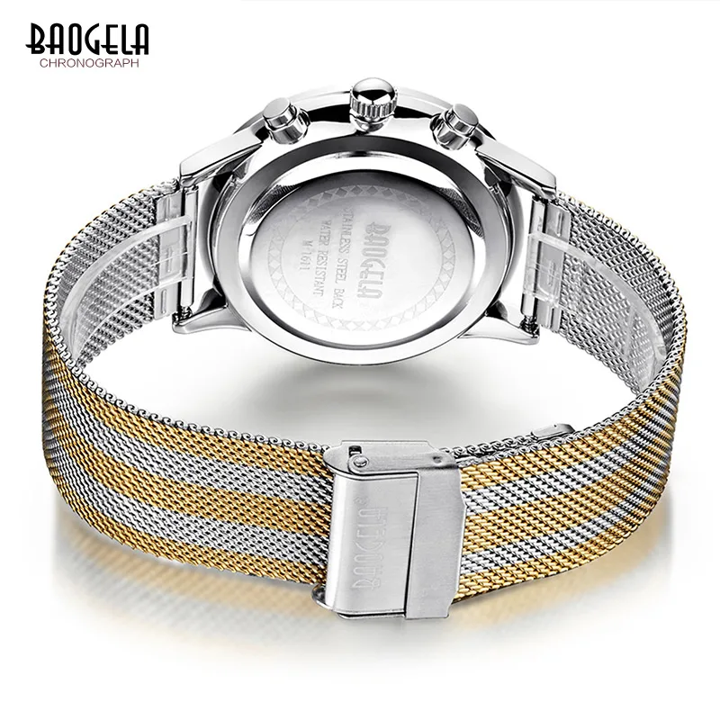 BAOGELA сетка Группа Сталь наручные часы для Для мужчин Chronograph Classic секундомер