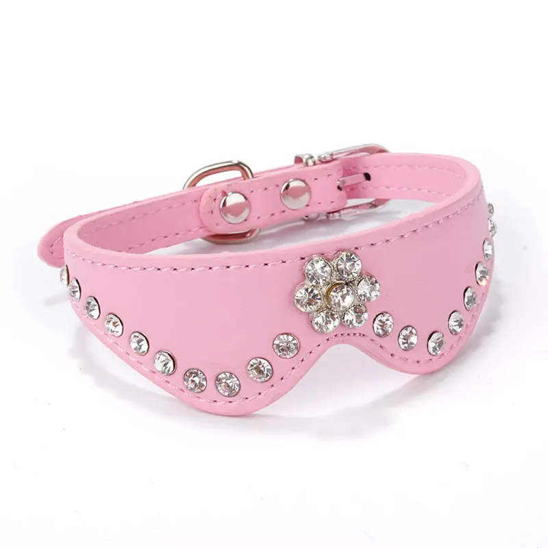 1pcs Bling Rhinestones PU Leather For Small Dogs Collar Dog Puppy