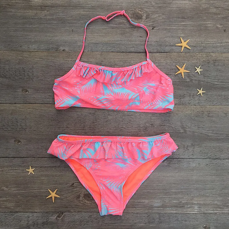 

Girls Bikinis Two-piece Suits Flower Print Girl Bikini Set Swimsuit Children Swimwear Kids Split Bathing Suit Girl Beachwear
