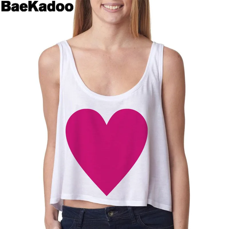 

BAEKADOO Sexy Women Crop Tops Summer Cloths Slim Shirt Heart Print Tank Tops