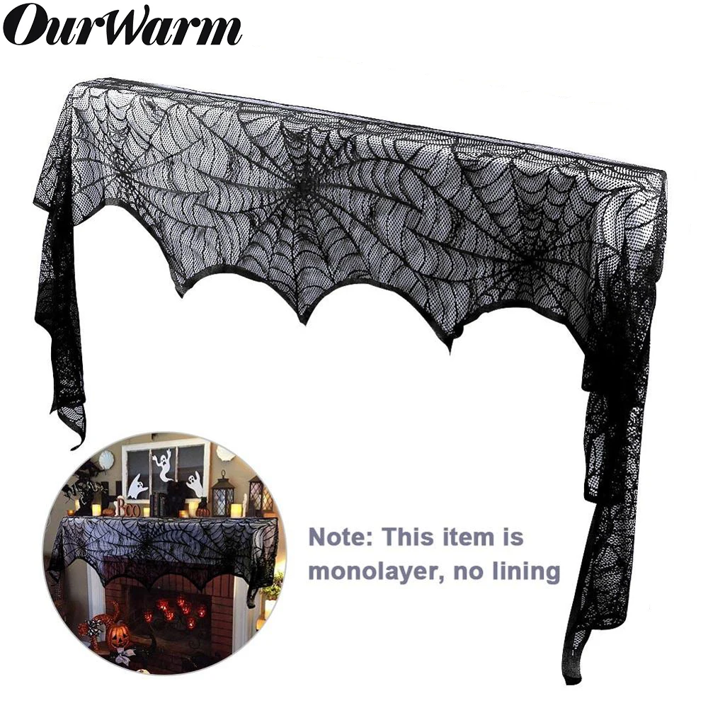 

OurWarm 18*98inch Black Lace Cobweb Fireplace Scarf Spiderweb Props Halloween Decor Spider Web Mantle Horror Halloween Terror
