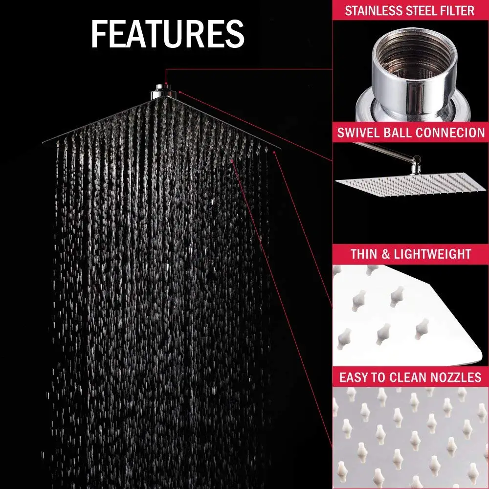 ULGKSD Shower Head 8/10/12 Inch Luxury Ultrathin Rainfall Shower Head Stainless Steel Chrome Nickel Bathroom Faucet Accessories 4