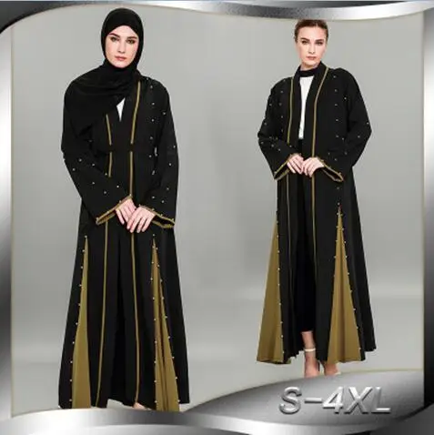 

Fashion ramadan Islamic clothing Women Cardigan abayas dress Muslim beading open caftan Malaysia Turkish Plus Size S- 4XL