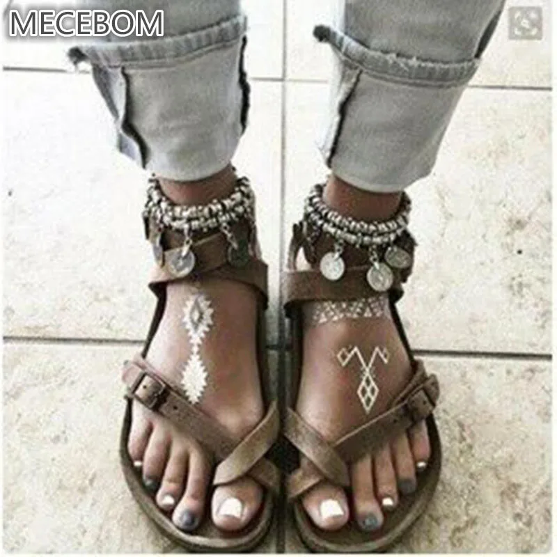 

2018 Summer Gladiator Loafer Cross Tied Flat Heel Wedge Platform Sexy Beach Beading Sandalias Women Shoes Chaussure Femme 806W