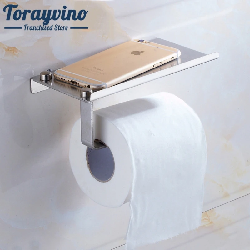 Torayvino Stainless Steel 304 Paper Phone Holder With Shelf Bathroom Mobile Phones Towel Rack