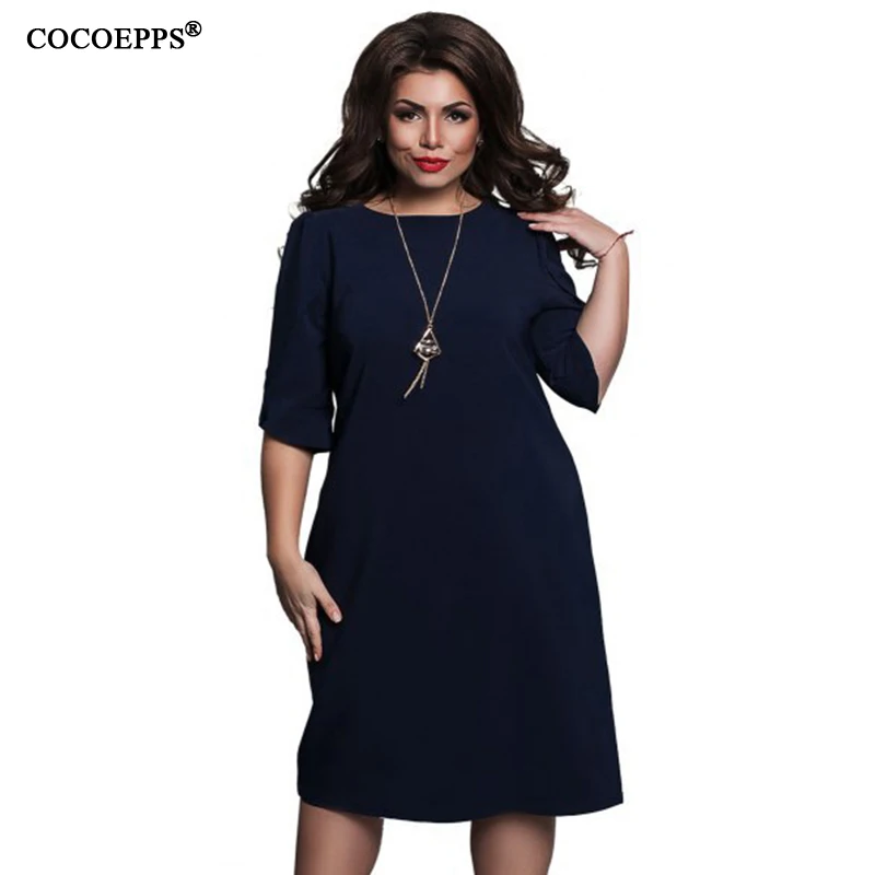 COCOEPPS, женское Повседневное платье, свободные женские платья с О-образным вырезом, большие размеры, женская одежда, короткий рукав, vestidos, Повседневное платье размера плюс