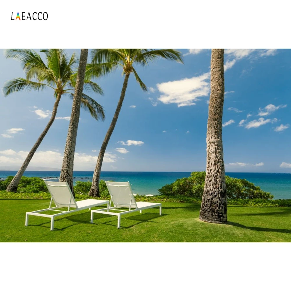 Laeacco тропические пальмы фон для фотосъемки с изображением Морского Пейзажа Детские Свадебные шезлонги небо пейзаж фотографии фоны для