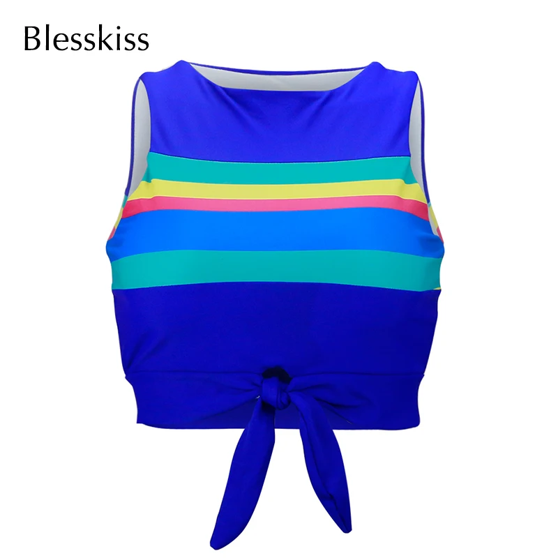 Женский укороченный топ для плавания Blesskiss бикини с высоким воротником и узлом