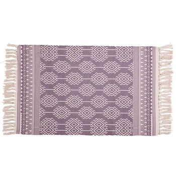 

Bohemia Hand-woven Checkered Carpet Machine Washable Non-slip Durable Kitchen Rugs Handmade Geometric Printed Bedroom Floor Mat