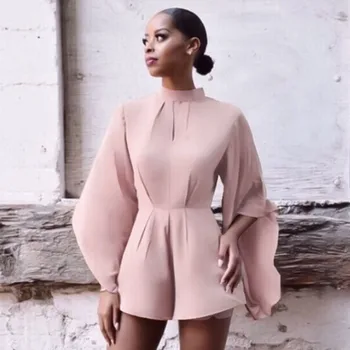 

Celebrity Sexy Backless Runway Pink Jumpsuit Women 2019 New Spring Long Batwing Sleeve Shorts Rompers Playsuit Bodycon Bodysuits