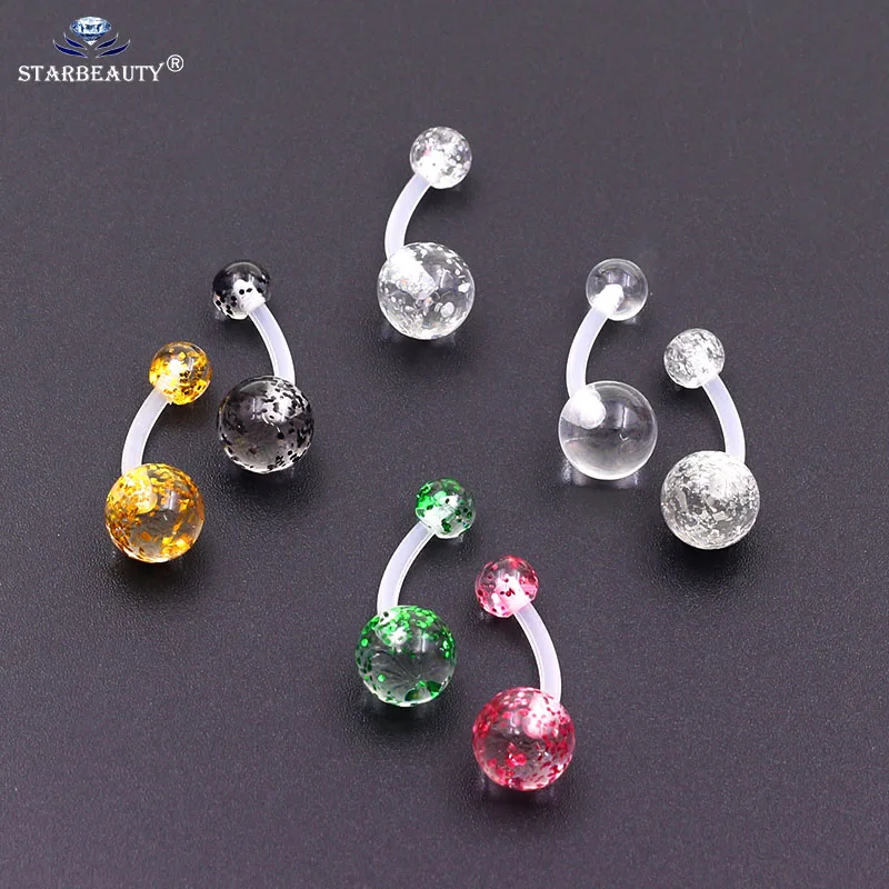 

Starbeauty 1Pc New Arrival 1.6*10mm Clear Shinning Silicone Navel piercing ombligo Ranbom Colorful Body Jewelry Piercing