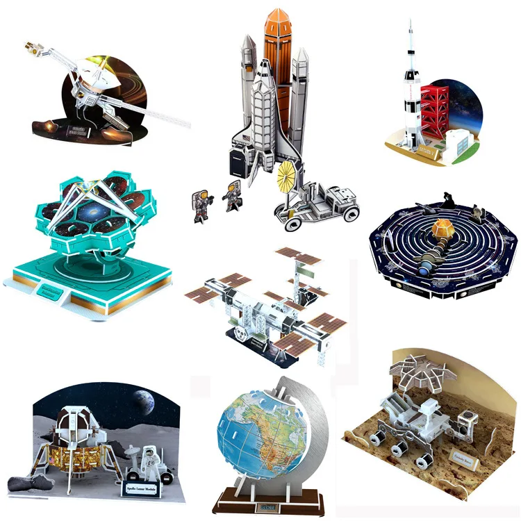 

3D Card Board Jigsaw Apollo Moon Rocket Solar System International Space Station Puzzle Construction Brick Model Paper Building