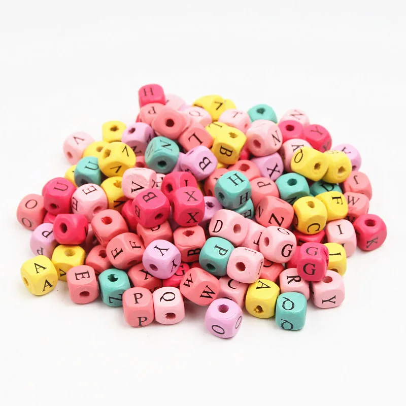 

10X10mm 100pcs Alphabet Wood Beads Random Mix Spacer Wooden Beads for Jewelry Making DIY Baby Teerthing Pacifier clip