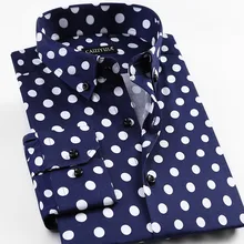  Black White Polka Dot Mens Dress Shirt Brand Long Sleeve Male Slim Fit Casual Business Social Formal Shirt Mens Cotton Clothing 