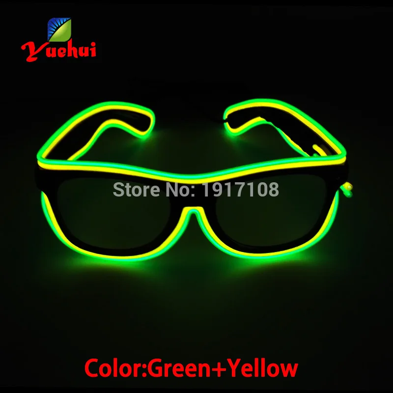 

2019 New Design Sound active Twin Color Blinking LED glasses Flexible EL wire SunGlasses Powered by Battery For Party Decoration