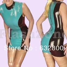 Лоскутное латексное платье с молнией сзади