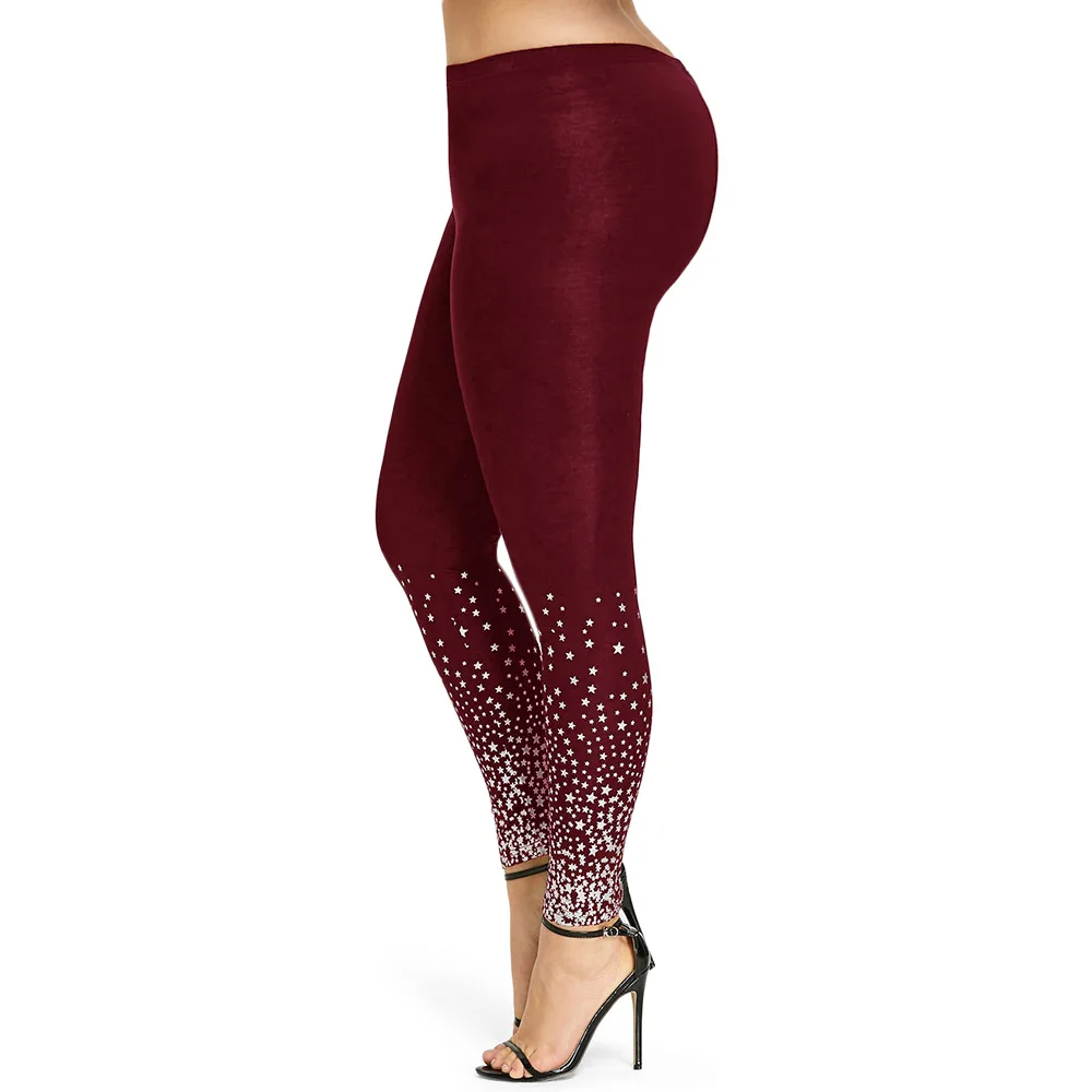 

Wipalo Women Plus Size Stars Print Leggings Fashion Casual Skinny Elastic Mid Waist Pencil Pants Leggings Ladies Trousers 5XL