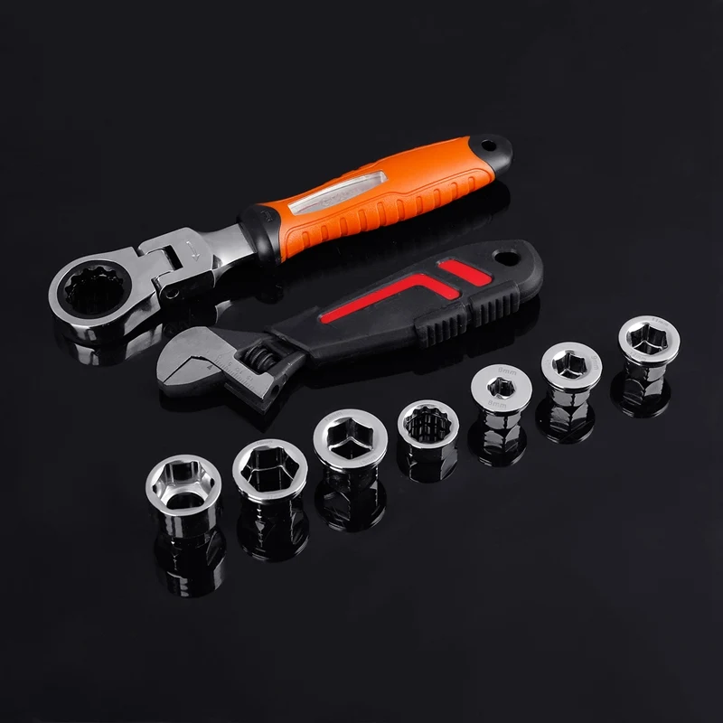 

9Pcs Multifunctional Activity Ratchet Torque Wrench Set 6.35-24mm Socket Adapter CR-V key socket Spanner for Car Repair Tool
