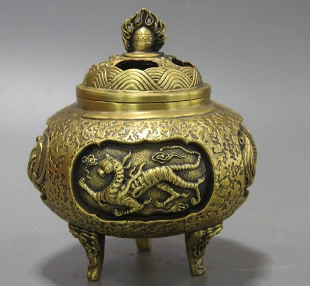 

Elegant old S0933 7 China Bronze Copper Dragon Phoenix Tortoise Suzaku Bird Incense Burner Censer statue (A0322)