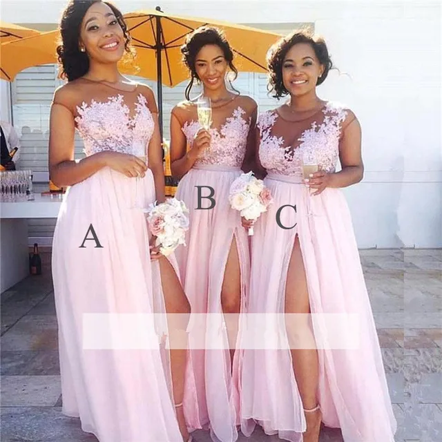 Best Price Pink 2019 Cheap Bridesmaid Dresses Under 50 A-line Cap Sleeves Chiffon Lace Slit Long Wedding Party Dresses For Women Best Price Pink 2019 Cheap Bridesmaid Dresses Under 50 A-line Cap Sleeves Chiffon Lace Slit Long Wedding Party Dresses For Women