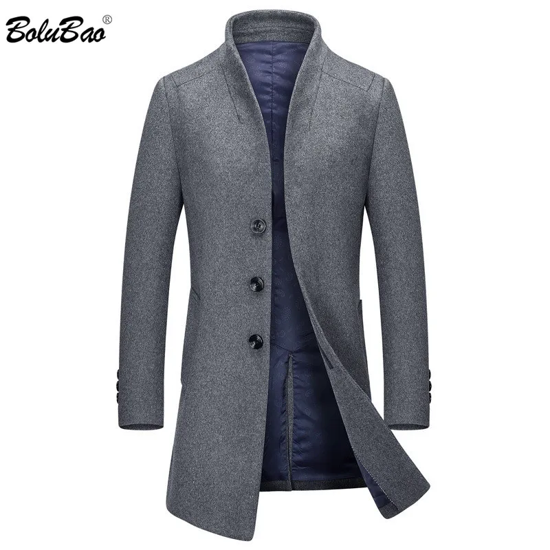 BOLUBAO Autumn Winter Men Wool Blends Coats Men's Solid Color Slim Fit Trench Coat Casual Brand Quality Wool Blends Coat Male