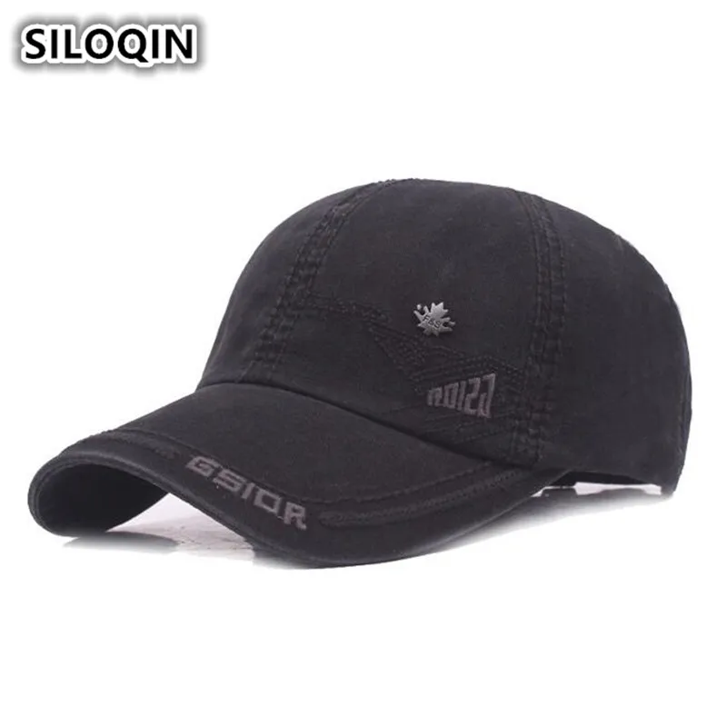 

SILOQIN Men's 100% Cotton Material Baseball Caps Adjustable Size Male Bone Snapback Letter Big Eaves Visor Cap Brands Dad's Hat