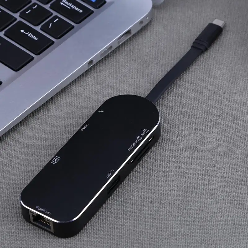 7 в 1 Тип с разъемами типа C и 2 USB3.0 Hub+ SD/устройство для считывания с tf-карт+ 4 K HDMI видео с высокой чёткостью Выход Порты и разъёмы+ Gigabit Lan+ зарядное устройство PD