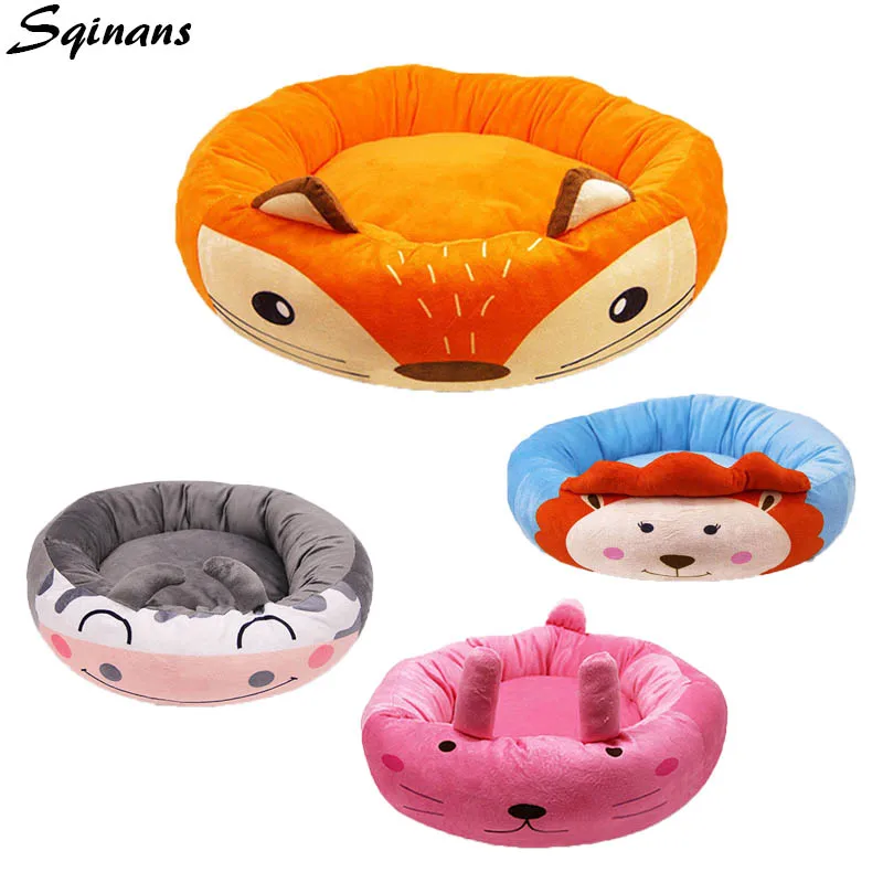 Sqinans Cartoon Pet Dog Bed Soft Fleece Round Dog Beds Non slip Winter