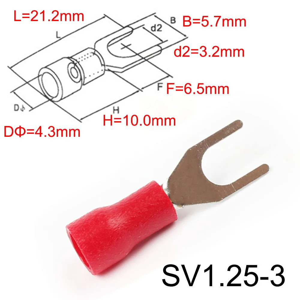 DIANQI SV1.25-3 4 5 6 8 Red Furcate вилка Spade 22~ 16AWG провода обжимной прессованный терминалы кабельный провод разъем 100 шт./упак. SV1-4 SV