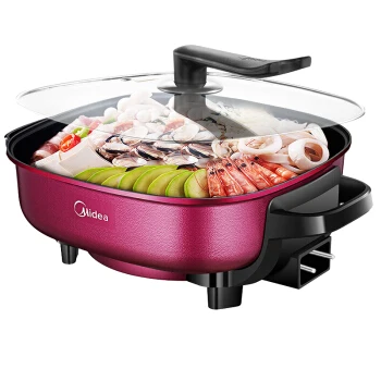 

LK1803 Purple Multi Cooker Integrated Die-casting Non-stick Pan Double Temperature Protection Electric Cooker 1500W 6L Square