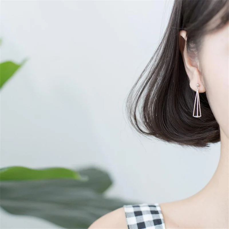 Popular Women's Personality Simple Triangle Bracket Dangle Earrings 925 Silver Hot Pretty Fashion Jewelry G0865