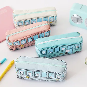 

Kawaii Cartoon Cat School Bus Canvas Pencil Case Stationery Storage Organizer Pen Bag Pouch Children Kids School Supply Boy Girl