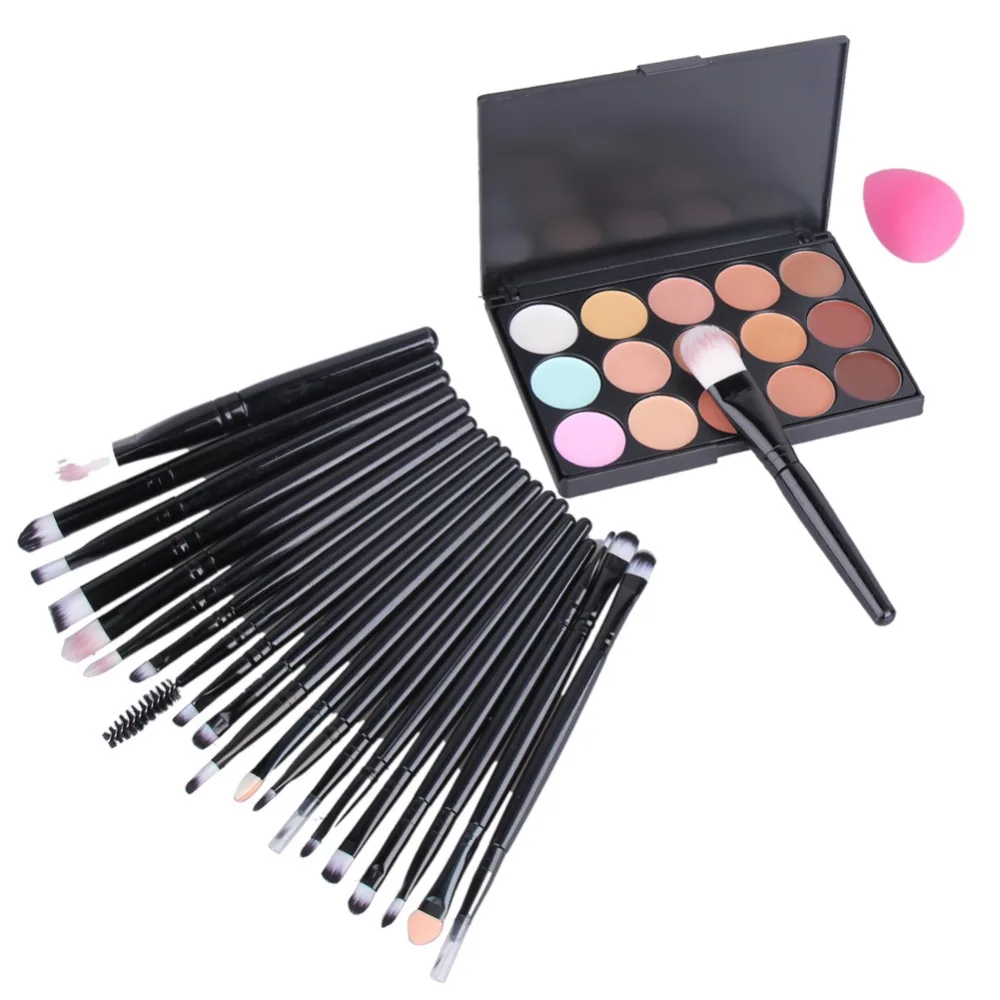 

15 Color Concealer + Sponge Puff+ 20 Pcs Makeup Brushes Set Foundation Eye shadow Concealer Brush