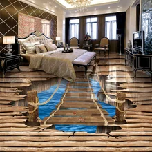 Moderno y creativo Mural 3D con puente de madera estéreo y foto pegatina de papel pintado dormitorio estudio sala de estar azulejo de piso 3D vinilo decoración del hogar