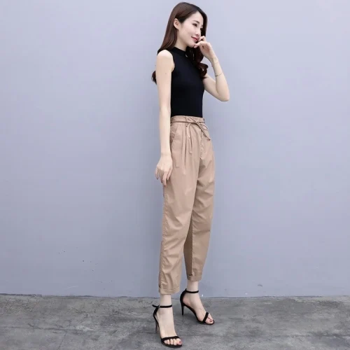 

Sleeveless Summer Korean Women Clothes 2019 Fashion Harem Pants Suit Set Casual 2 Piece Womens Outfits Khaki 2 Pc Office Sets