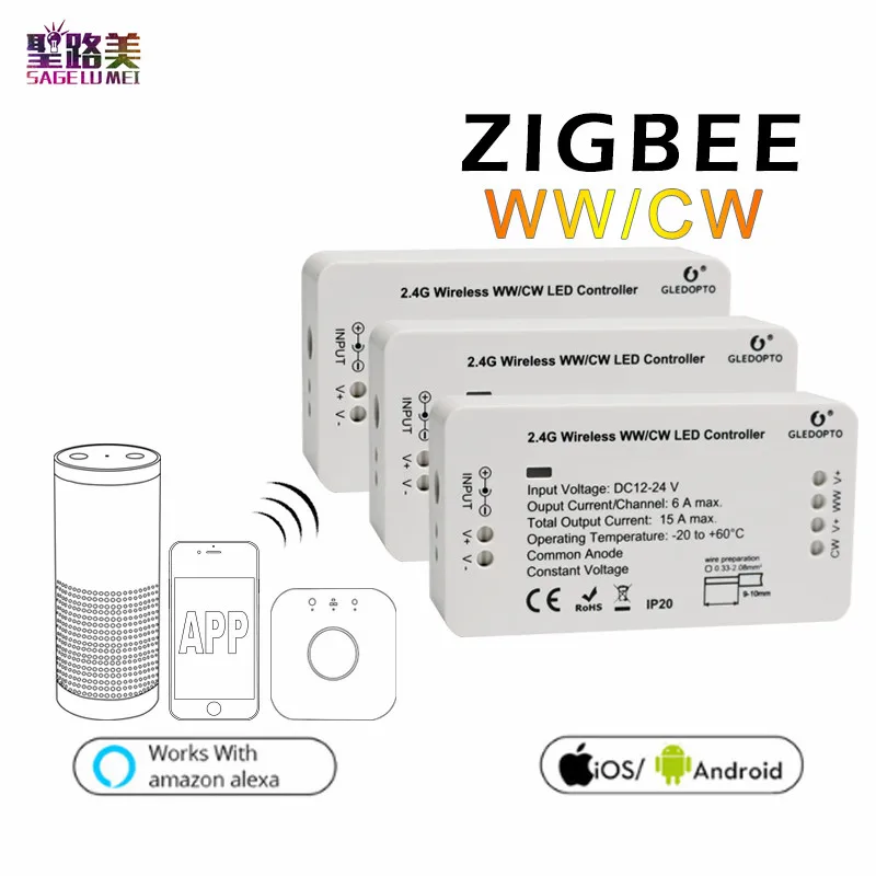 DC12V-DC24V ZIGBEE bridge Led Controller Zigbee Light Link Warm white / white CW WW LED dimmer strip Controller ZLL phone app