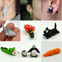 Серьги-гвоздики ручной работы из полимерной глины, акулы, крокодила, кота, пираньи, для женщин, модные серьги для пирсинга в виде животных, ювелирные изделия
