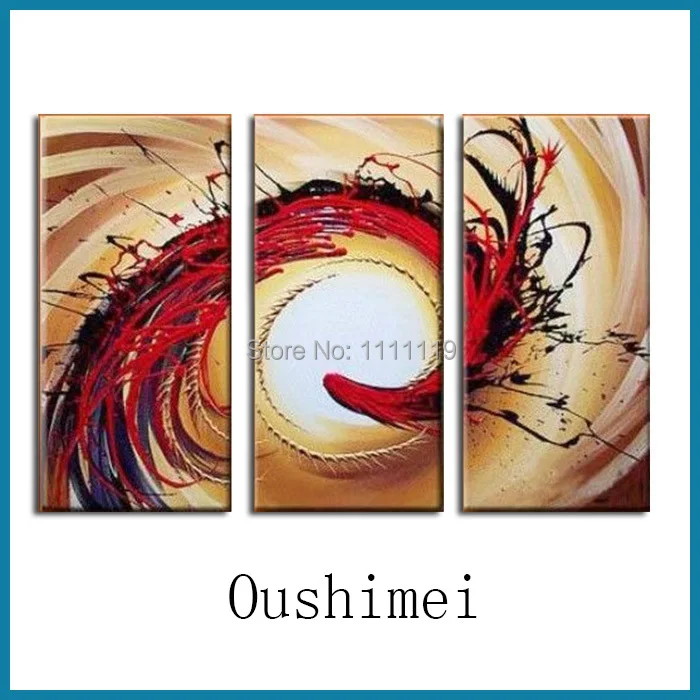 Hand Painted 3P Group of Abstract Landscape Oil Painting For Living Room Wall Pictures No Frame Red Flame Canvas | Дом и сад
